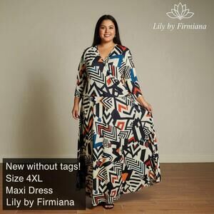 Geometric Print Maxi Dress Size 4XL by Lily by Firmiana
